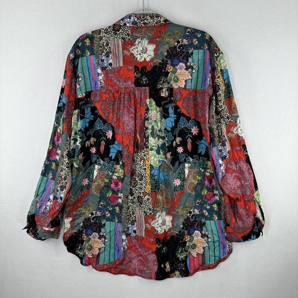 ANTHROPOLOGIE Patchwork Button Up Blouse Sz XL Paisley Floral - Picture 11 of 14